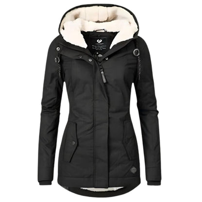 Women's Hooded Parka with Drawstring Hood and Front Pockets