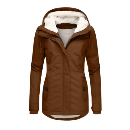 Women's Hooded Parka with Drawstring Hood and Front Pockets