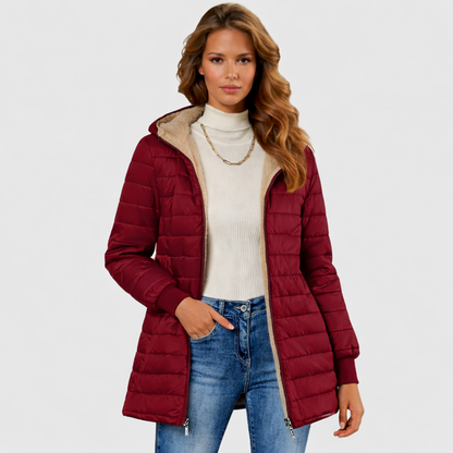 Women's Hooded Puffer Coat with Fleece-Look Lining and Ribbed Cuffs