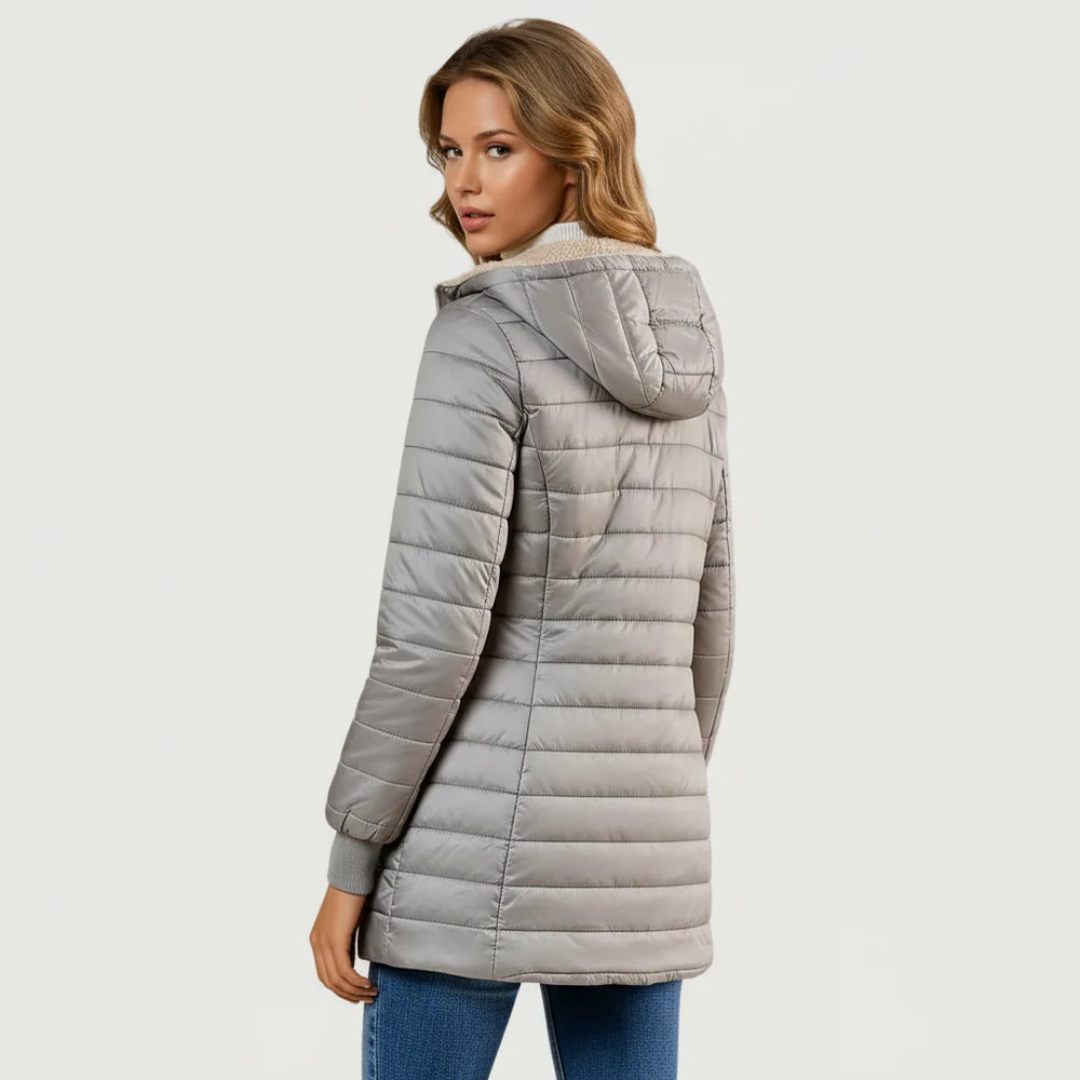 Women's Hooded Puffer Coat with Fleece-Look Lining and Ribbed Cuffs
