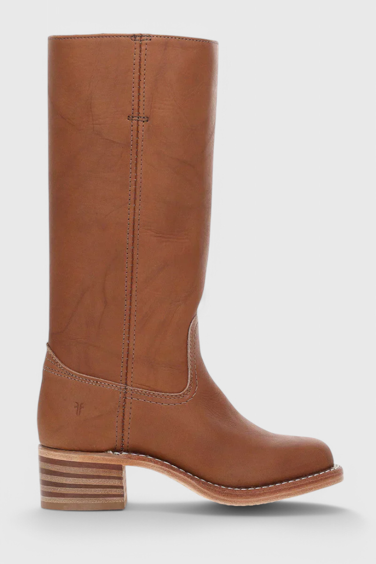 Women's Knee-High Boots with Stacked Block Heel and Round Toe