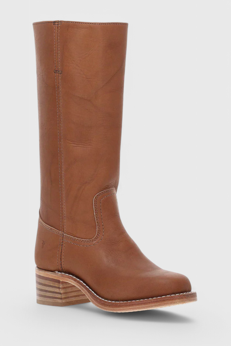 Women's Knee-High Boots with Stacked Block Heel and Round Toe