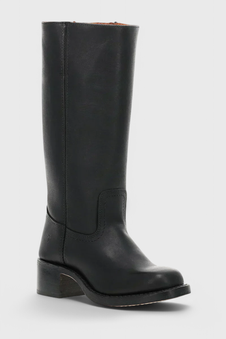 Women's Knee-High Boots with Stacked Block Heel and Round Toe