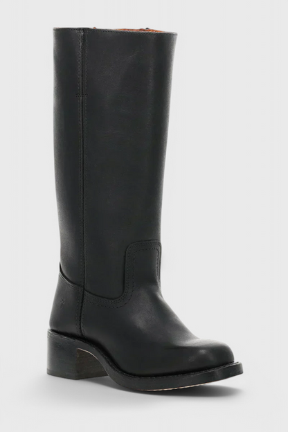 Women's Knee-High Boots with Stacked Block Heel and Round Toe
