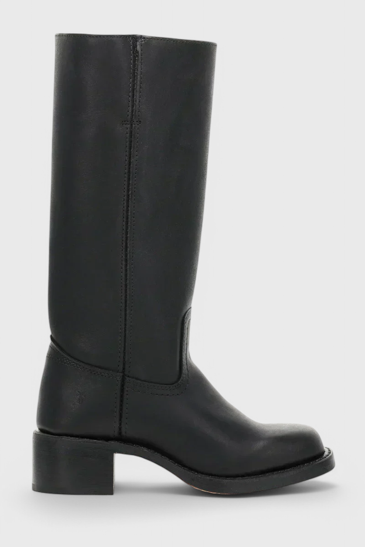 Women's Knee-High Boots with Stacked Block Heel and Round Toe