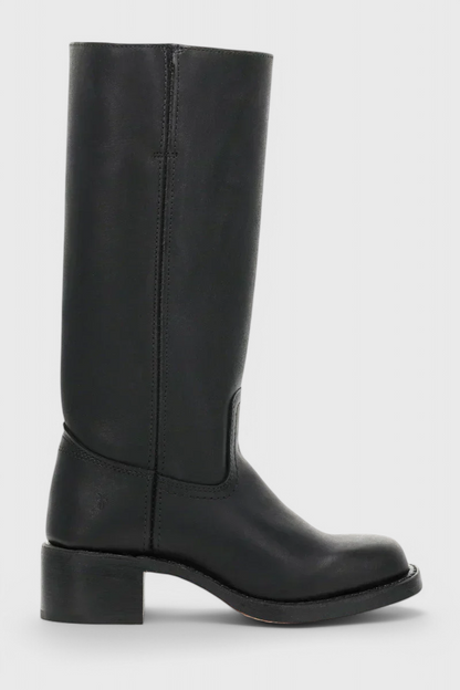 Women's Knee-High Boots with Stacked Block Heel and Round Toe