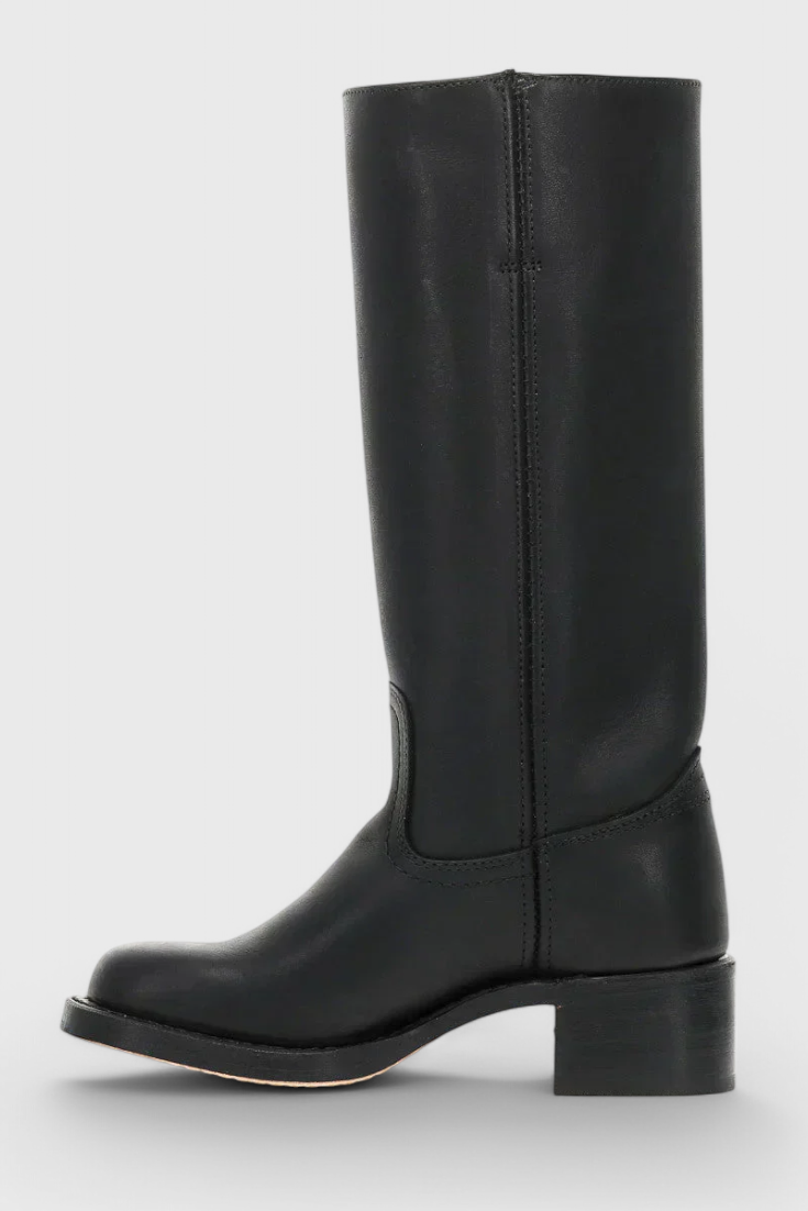 Women's Knee-High Boots with Stacked Block Heel and Round Toe