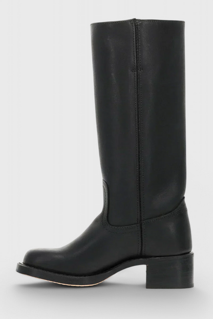 Women's Knee-High Boots with Stacked Block Heel and Round Toe