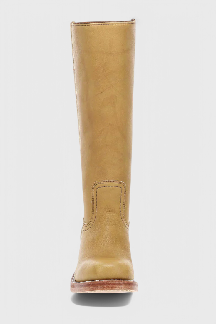 Women's Knee-High Boots with Stacked Block Heel and Round Toe