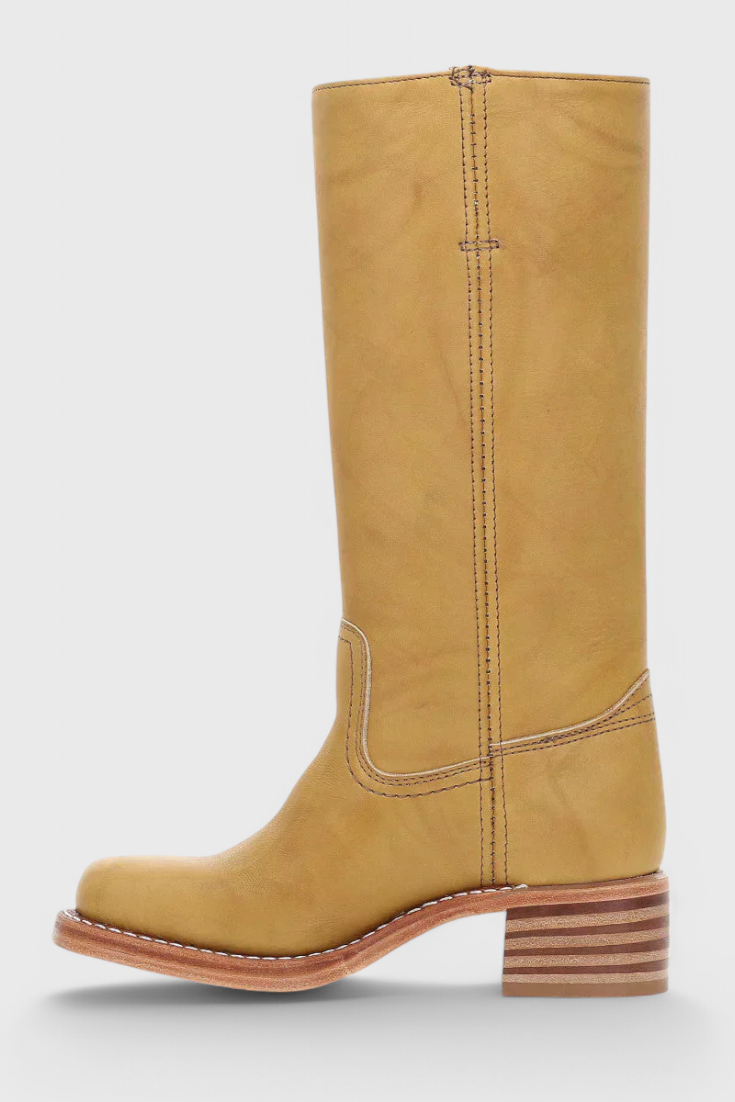 Women's Knee-High Boots with Stacked Block Heel and Round Toe