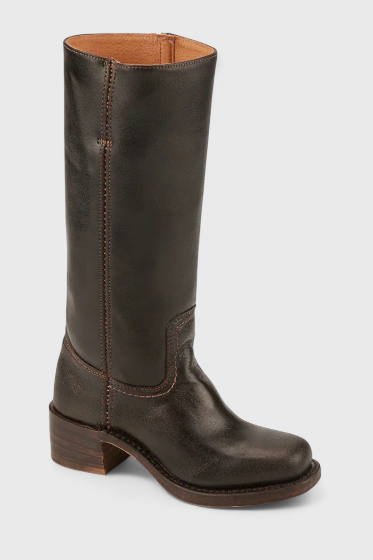 Women's Knee-High Boots with Stacked Block Heel and Round Toe