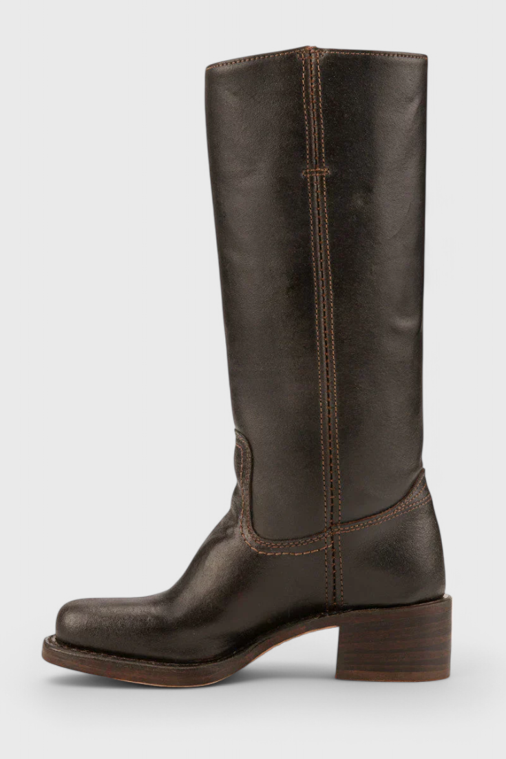 Women's Knee-High Boots with Stacked Block Heel and Round Toe