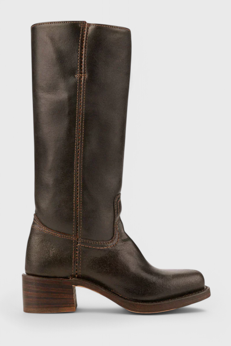 Women's Knee-High Boots with Stacked Block Heel and Round Toe