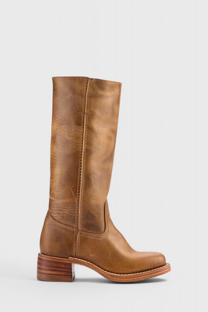 Women's Knee-High Boots with Stacked Block Heel and Round Toe