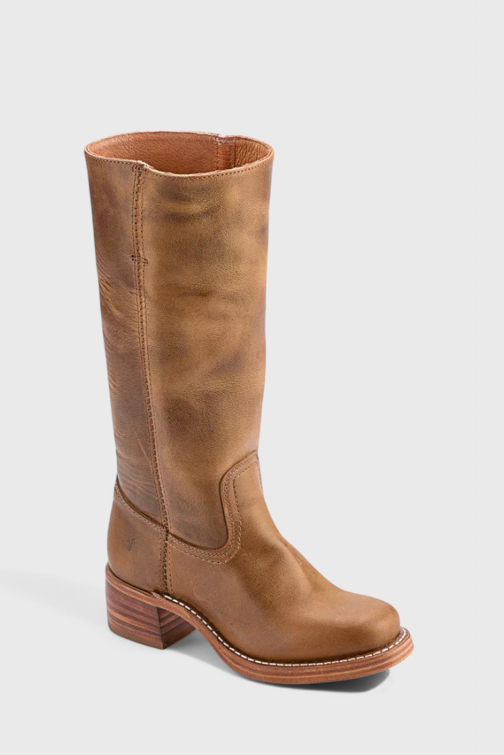 Women's Knee-High Boots with Stacked Block Heel and Round Toe