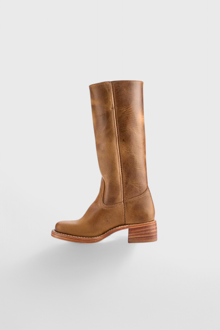 Women's Knee-High Boots with Stacked Block Heel and Round Toe