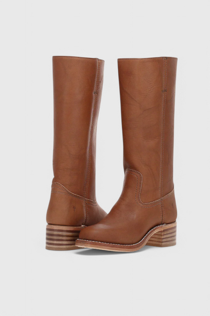 Women's Knee-High Boots with Stacked Block Heel and Round Toe