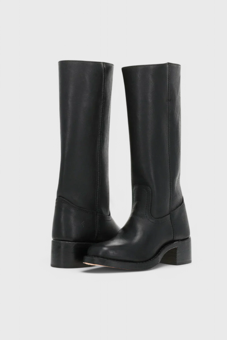 Women's Knee-High Boots with Stacked Block Heel and Round Toe