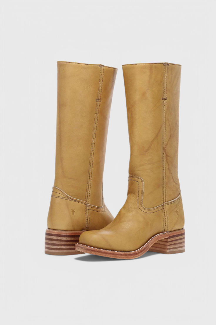Women's Knee-High Boots with Stacked Block Heel and Round Toe