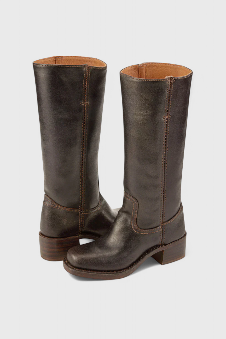 Women's Knee-High Boots with Stacked Block Heel and Round Toe