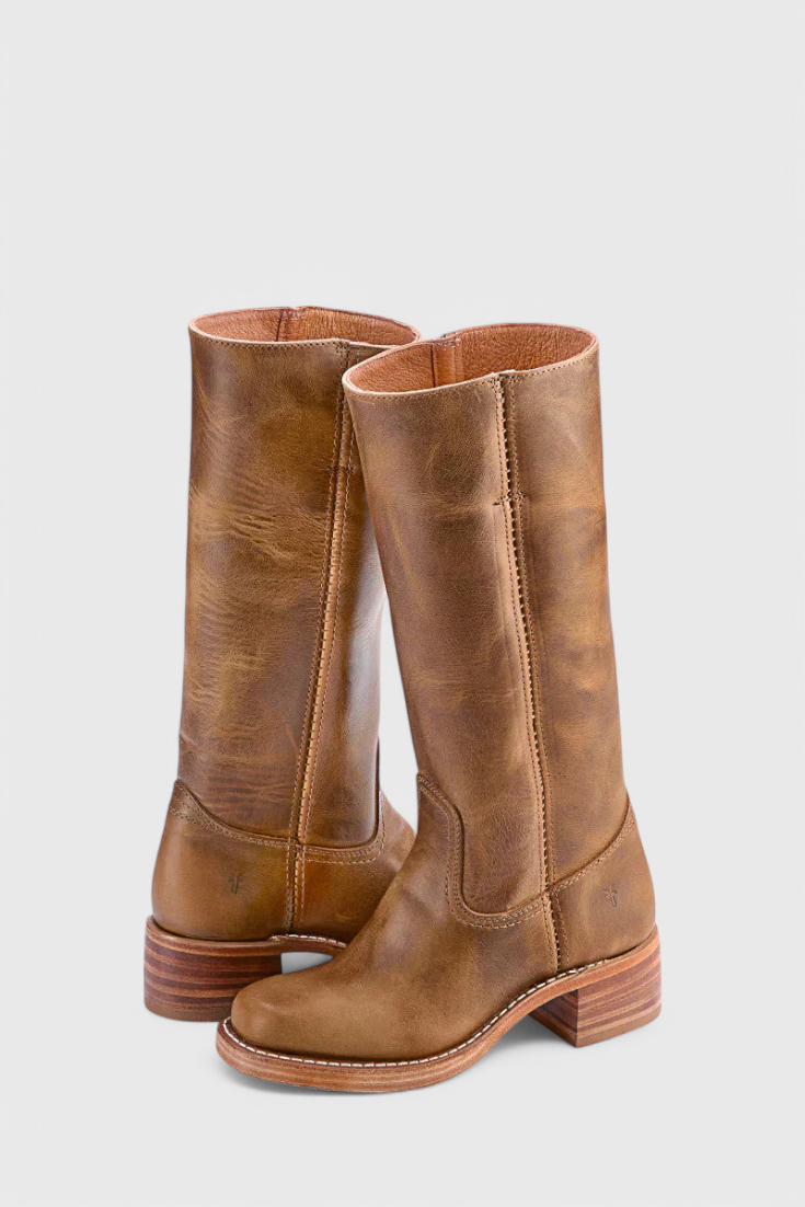 Women's Knee-High Boots with Stacked Block Heel and Round Toe
