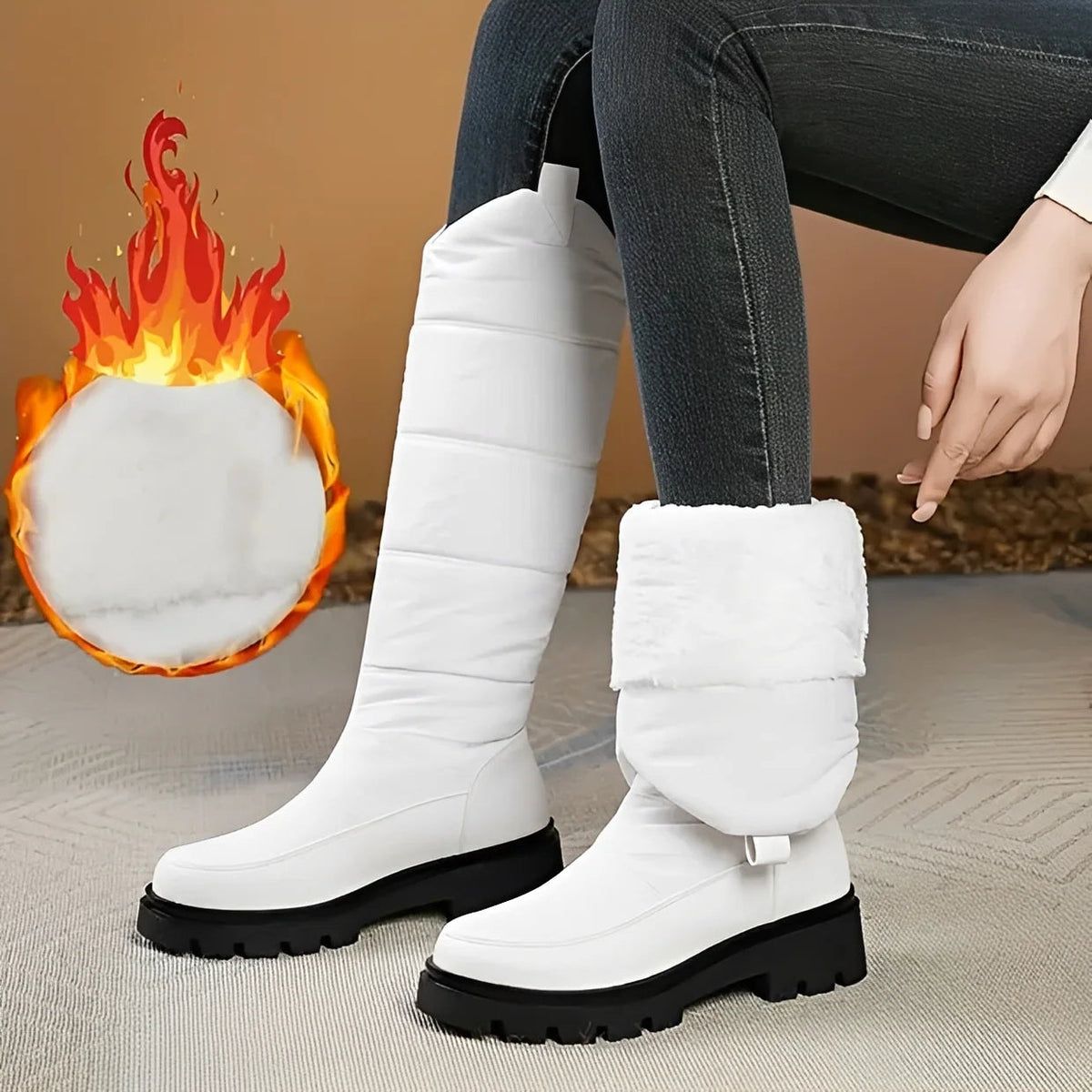Women's Knee-High Winter Boots with Lace-Up Front and Non-Slip Sole