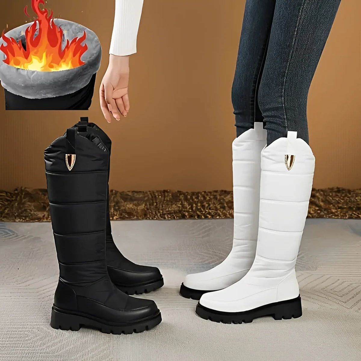 Women's Knee-High Winter Boots with Lace-Up Front and Non-Slip Sole