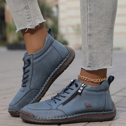 Women's Lace-Up Ankle Sneakers with Side Zip and Wide Toe Box