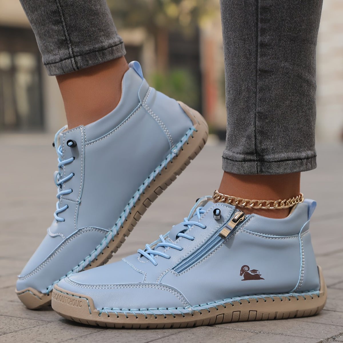 Women's Lace-Up Ankle Sneakers with Side Zip and Wide Toe Box
