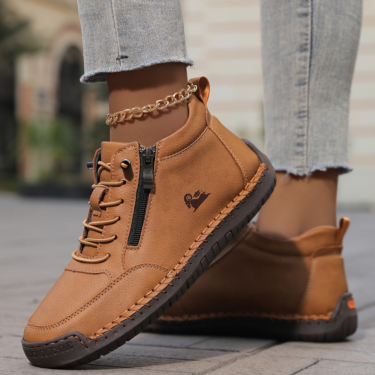 Women's Lace-Up Ankle Sneakers with Side Zip and Wide Toe Box