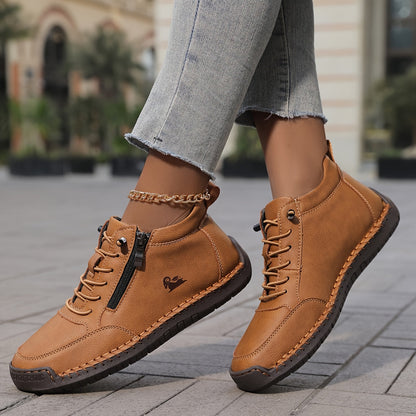 Women's Lace-Up Ankle Sneakers with Side Zip and Wide Toe Box