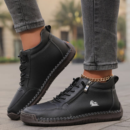 Women's Lace-Up Ankle Sneakers with Side Zip and Wide Toe Box