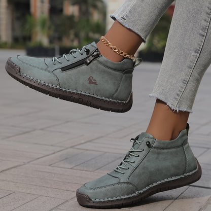 Women's Lace-Up Ankle Sneakers with Side Zip and Wide Toe Box