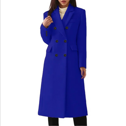 Women's Long Double Breasted Winter Coat with Notch Lapel