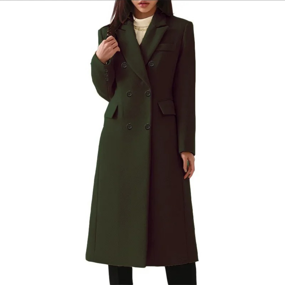 Women's Long Double Breasted Winter Coat with Notch Lapel