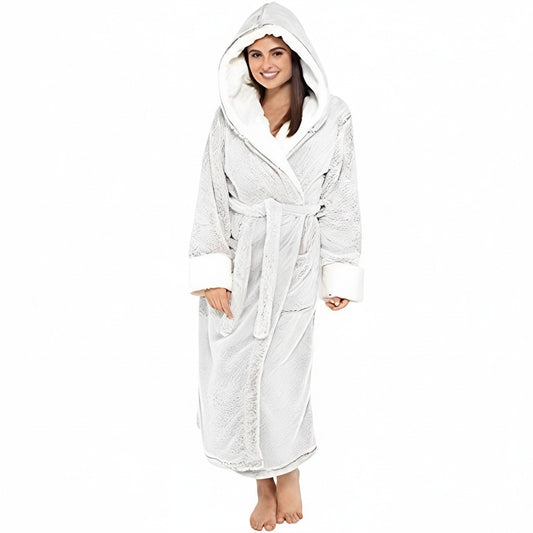 Women's Long Hooded Robe with Belt - 1