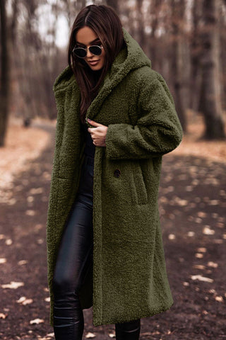 Women's Long Teddy Winter Coat with Hood and Oversized Fit