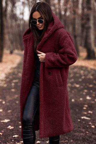 Women's Long Teddy Winter Coat with Hood and Oversized Fit