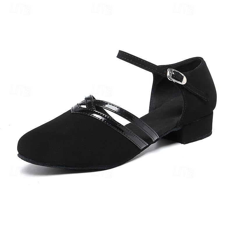 Women's Low Block Heel Dance Shoes with Ankle Strap and Round Toe