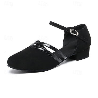 Women's Low Block Heel Dance Shoes with Ankle Strap and Round Toe