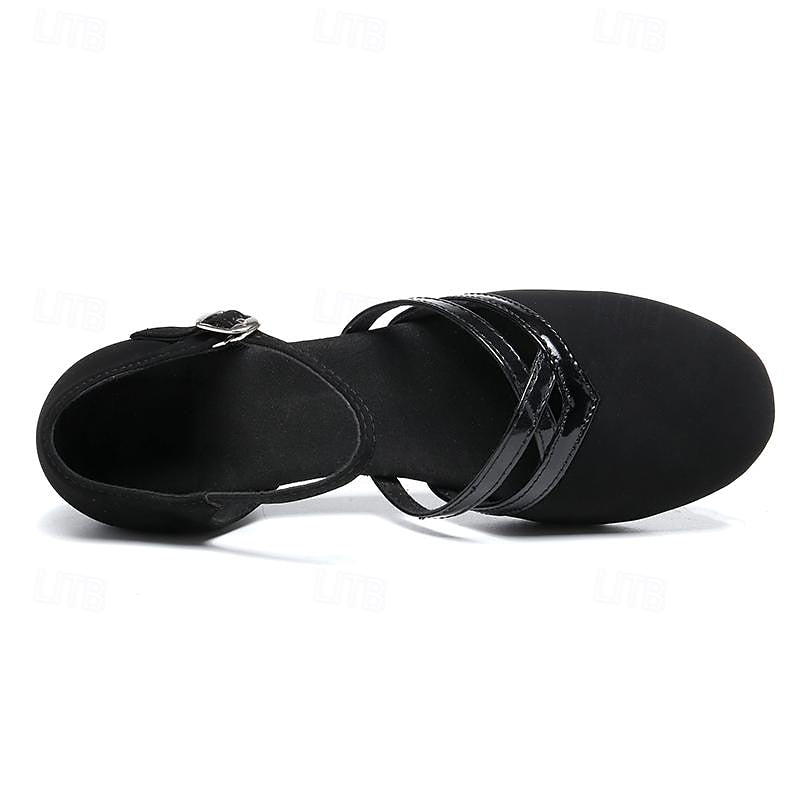 Women's Low Block Heel Dance Shoes with Ankle Strap and Round Toe