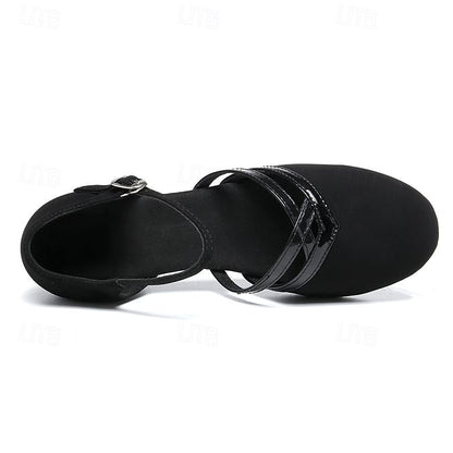 Women's Low Block Heel Dance Shoes with Ankle Strap and Round Toe