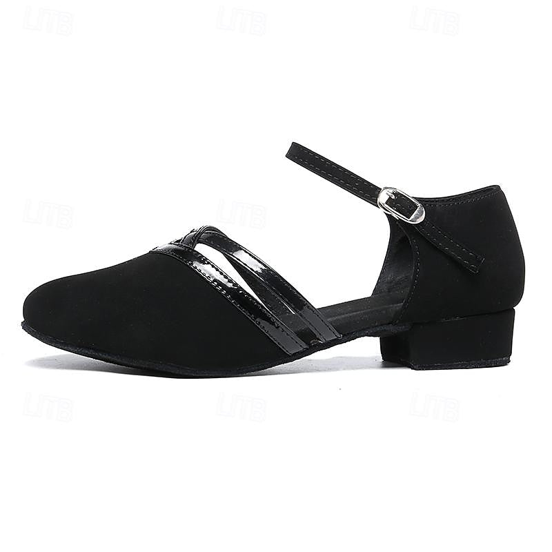 Women's Low Block Heel Dance Shoes with Ankle Strap and Round Toe