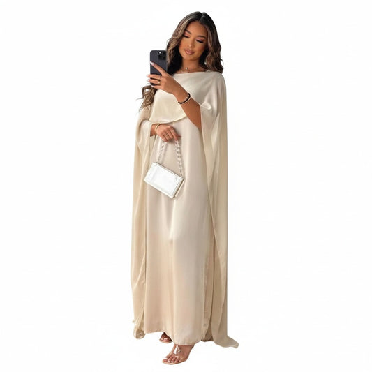 Women’s Maxi Dress with Round Neck and Flowing Cape Sleeves - 1