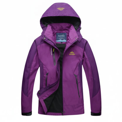 Women's Outdoor Hooded Jacket with Full-Zip Closure and Zippered Pockets