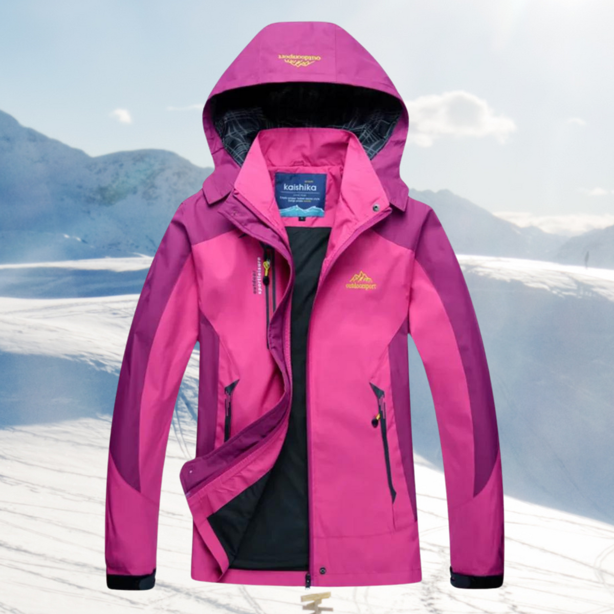 Women's Outdoor Hooded Jacket with Full-Zip Closure and Zippered Pockets