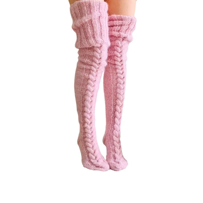 Women's Over the Knee Cable Knit Socks with Folded Cuff