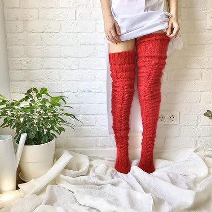 Women's Over the Knee Cable Knit Socks with Folded Cuff