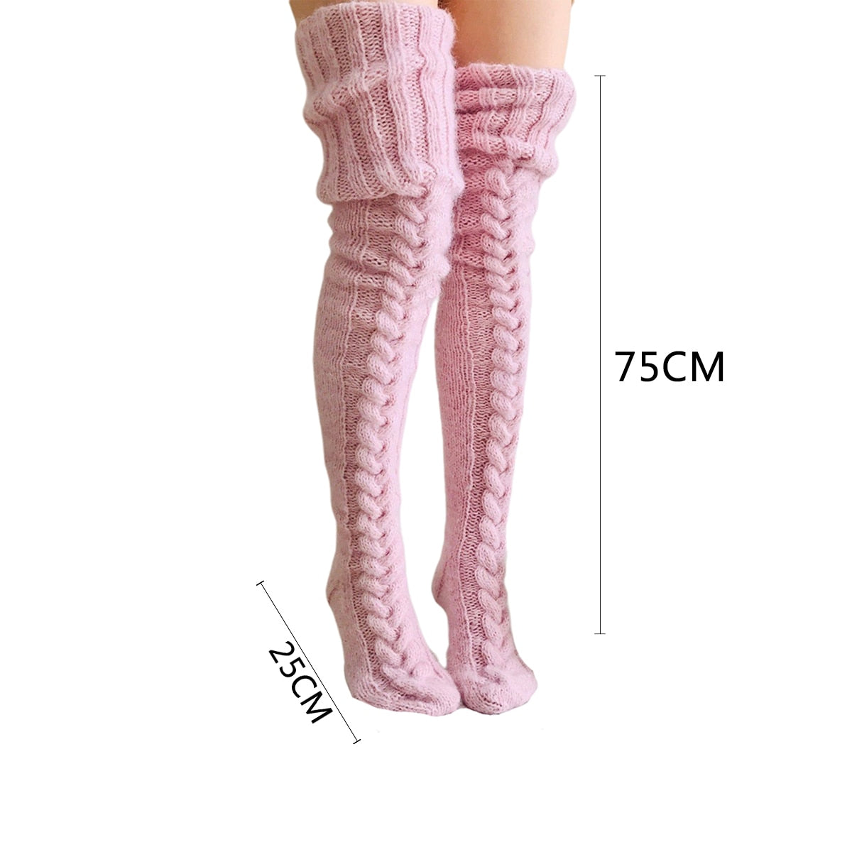 Women's Over the Knee Cable Knit Socks with Folded Cuff