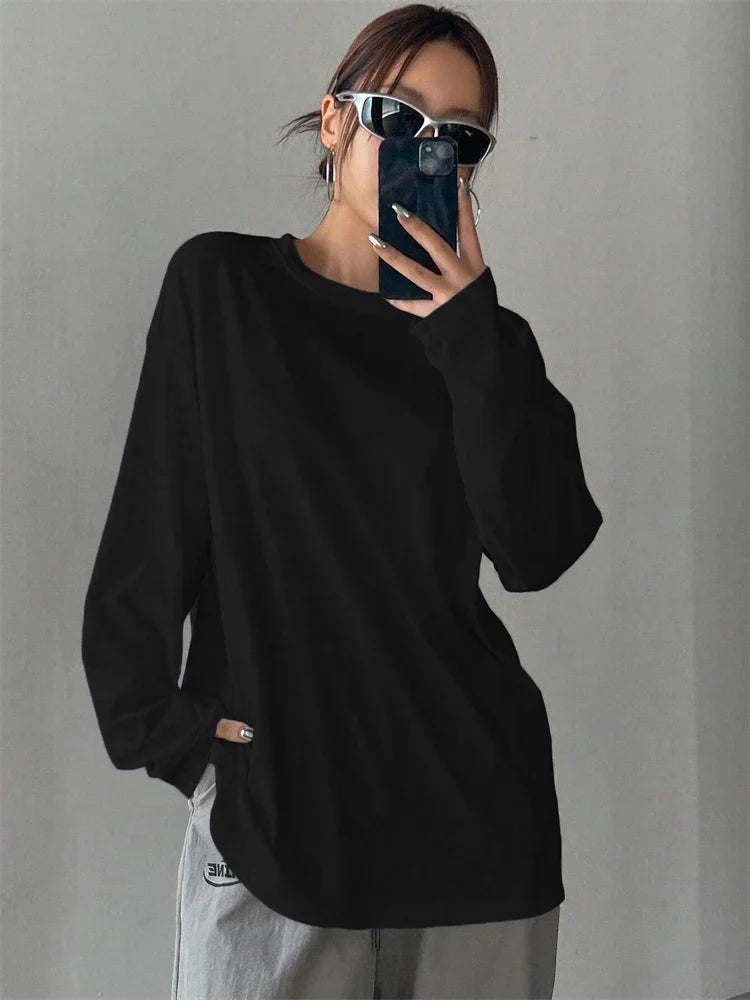 Women's Oversized Long Sleeve T-Shirt with Round Neck